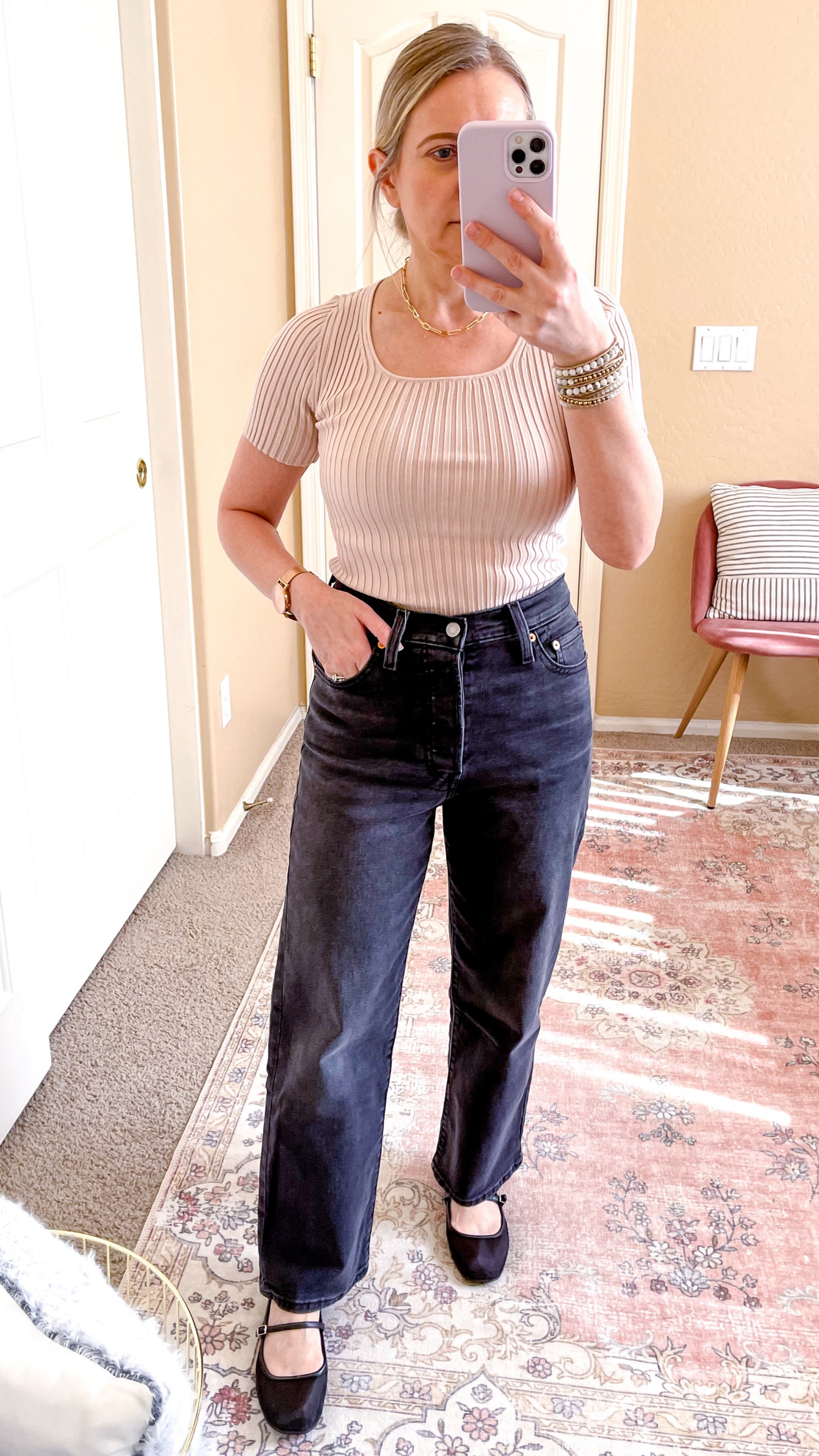 Early fall outfit idea: Levi’s ribcage straight ankle jeans in size 26, ribbed knit top in Xs, both from Amazon and ballet flats from Target. 
Let me know in comments if you have any questions and I will answer ASAP. 




Fall outfit, casual outfit, denim, jeans, fall, fall fashion, amazon fall fashion, straight leg jeans 

#LTKShoeCrush #LTKOver40 #LTKSeasonal #LTKFindsUnder50 #LTKFindsUnder100 #LTKStyleTip