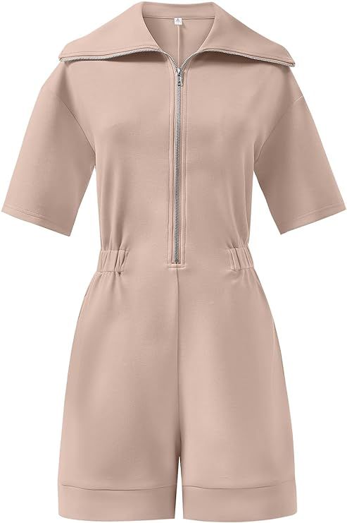 ANRABESS Women's Casual Rompers Short Sleeve Half Zip Collars Shorts Jumpsuits Summer Outfits | Amazon (US)
