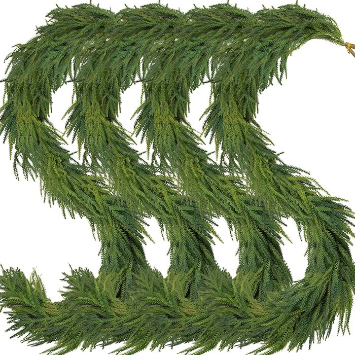 4 Pcs Artificial Norfolk Pine Garlands Christmas, 9 FT Dense Real Touch Winter Pine Garland Ornam... | Amazon (US)