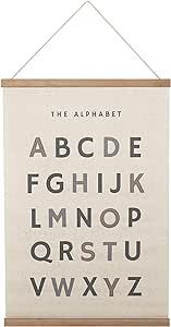 Bon et Beau 16 x 24 Inch Embroidered Alphabet Poster Framed with Wood Hanger - Neutral Gray Wall ... | Amazon (US)