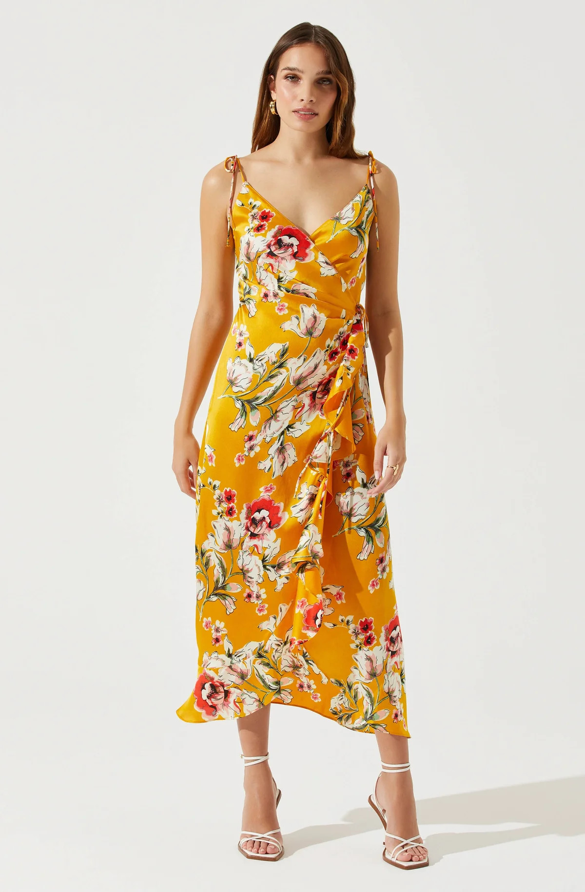 Satin Front Tie Wrap Floral Midi Dress | ASTR The Label (US)