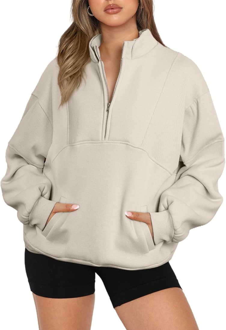 BLENCOT Women Half Zip Oversized Sweatshirts Long Sleeve Fleece Trendy Cropped Pullover Workout W... | Amazon (US)