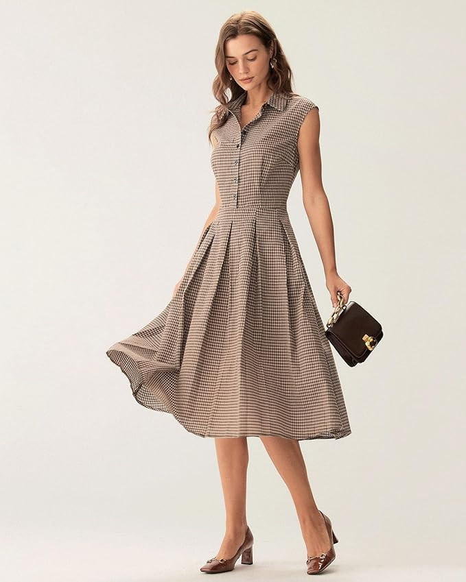 RIHOAS Women's Plaid Dress Sleeveless Button Up Midi A Line Dress Work Casual Premium Dresses | Amazon (US)
