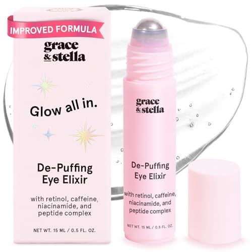 grace & stella Under Eye Brightener Roller - Airplane Travel Essentials - Travel Size Toiletries - Retinol & Caffeine Eye Serum for Puffiness, Dark Circles, Wrinkles - Vegan Skincare (15ml / 0.51floz) | Amazon (US)