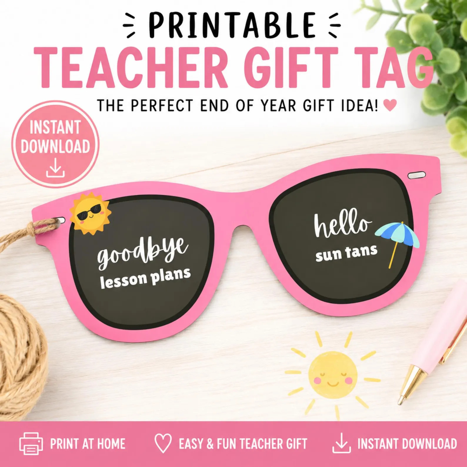 End of Year Teacher Gift Printable | Goodbye Lesson Plans Hello Sun Tans Sunglasses Tag | Teacher... | Etsy (Global)