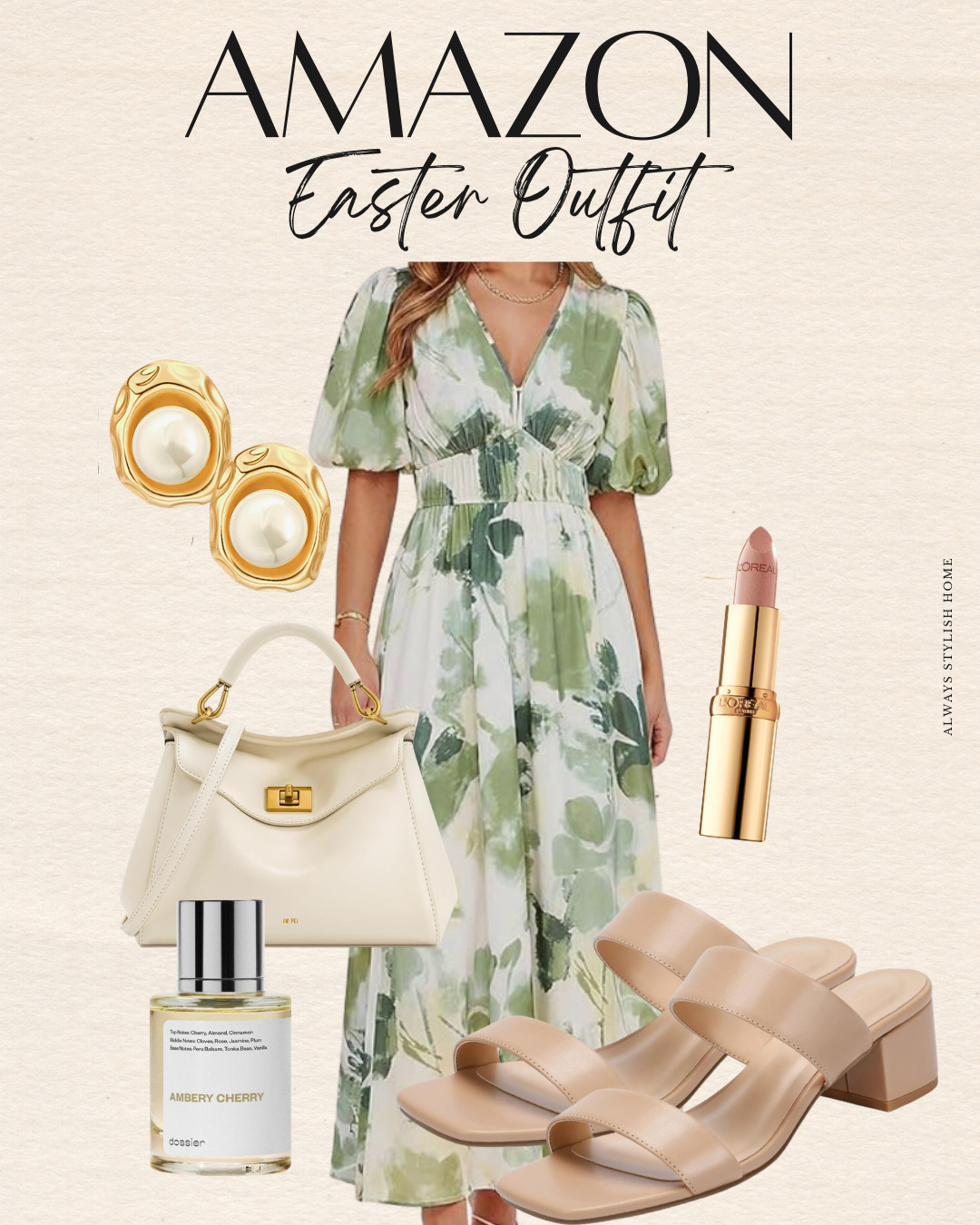 amazon easter outfit, amazon spring dress, neutral block heels, gold accessories, easter outfit idea, easter style, what to wear for easter, satchel purse, amazon fashion 

 #LTKSpringSale #LTKootd #LTKSeasonal
