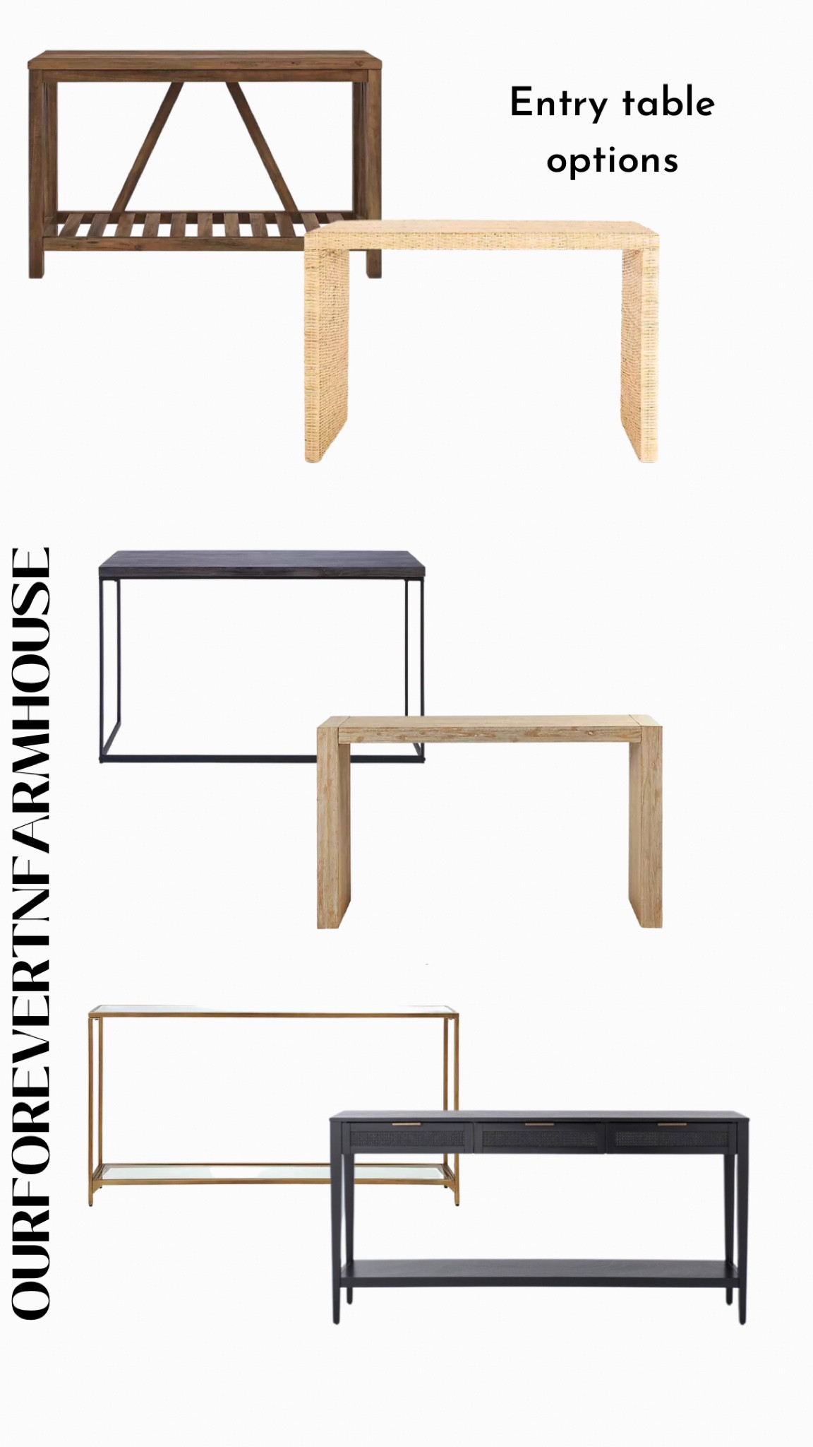 Entry table options. All different styles and materials.  Style with a mirror and artwork, a lamp and large vase, add some books and bowls for added elements. 

#LTKhome