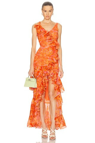 PatBO Myosotis Flutter Gown in Orange | FWRD 