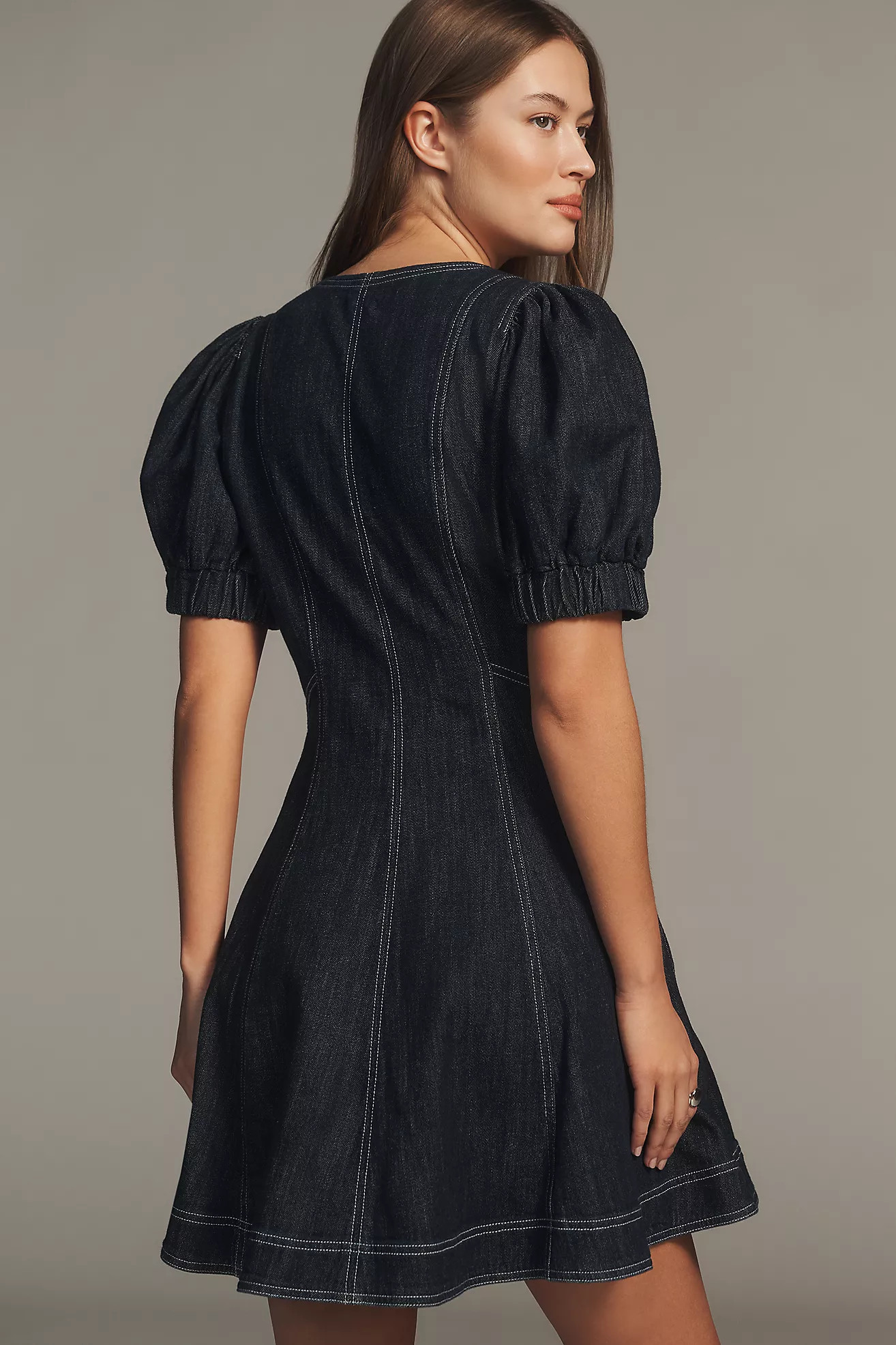 Calder Puff-Sleeve Denim Mini Dress | Anthropologie (US)
