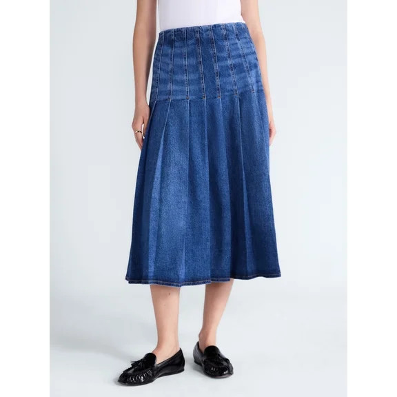 Free Assembly Women's and Women's Plus Stitched Pleat Denim Maxi Skirt, Sizes 0-28W | Walmart (US)