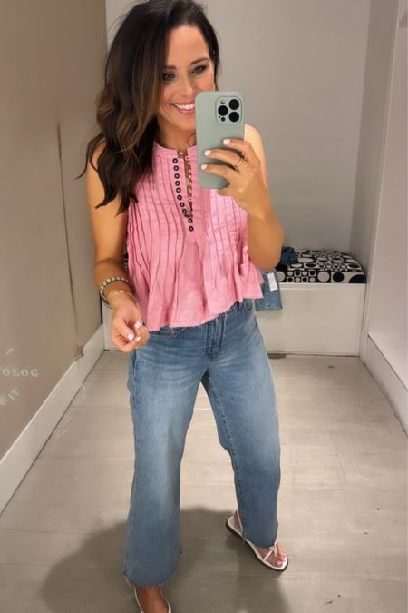 Anthropology spring/summer fashion! 
And these wide leg jcrew jeans are the perfect midrise. I’m wearing the regular length and they hit right above the ankles and I’m 5’3!

#LTKfindsunder100 #LTKstyletip 

#LTKSeasonal
