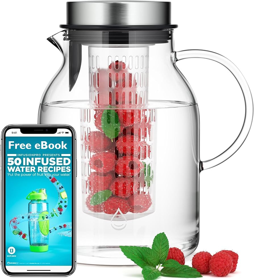 Infusion Pro Glass Fruit Infuser Water Pitcher, Heat Resistant for Hot/Cold Use, Great Iced Tea P... | Amazon (US)