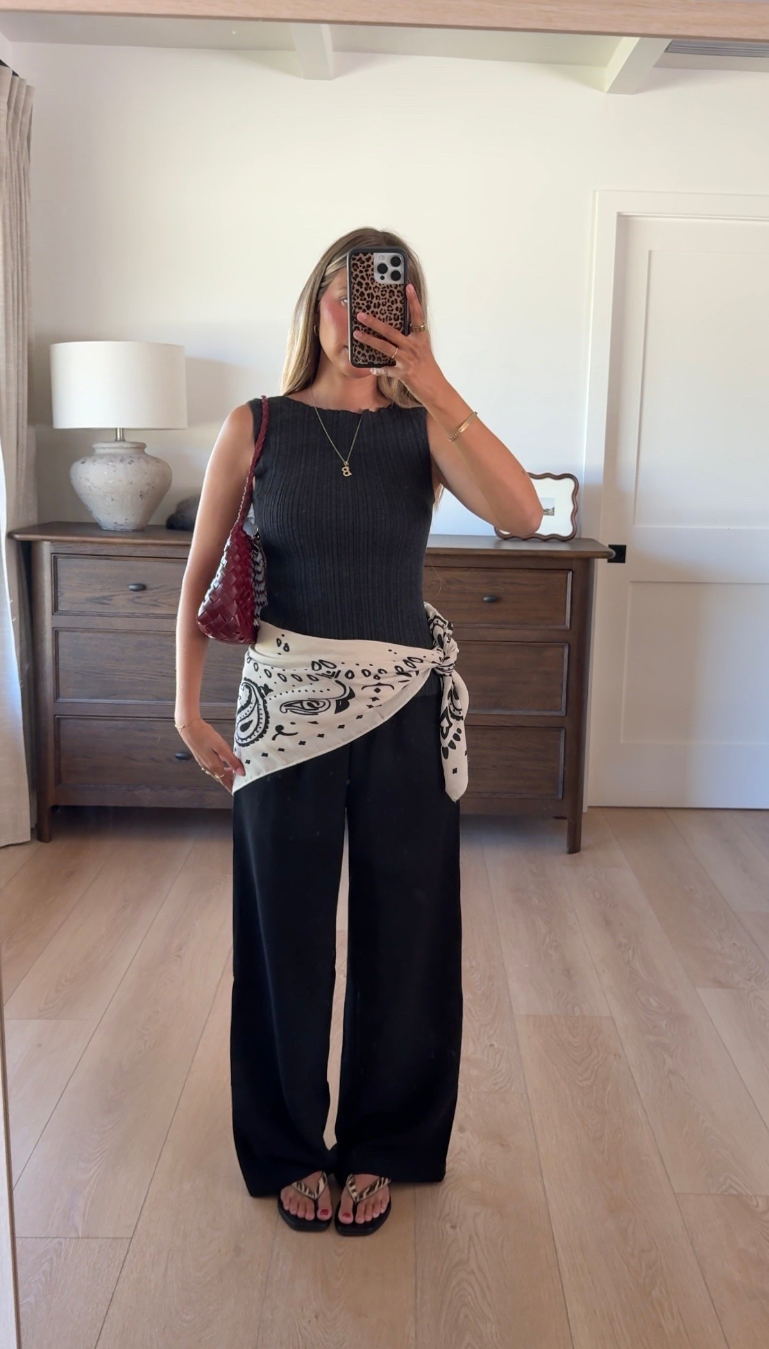 Quince high neck tops are SO FLATTERING 

Aritzia dupe pants from Amazon 10/10 

Veronica beard flip flip Amazon purse & bandana add some fun!