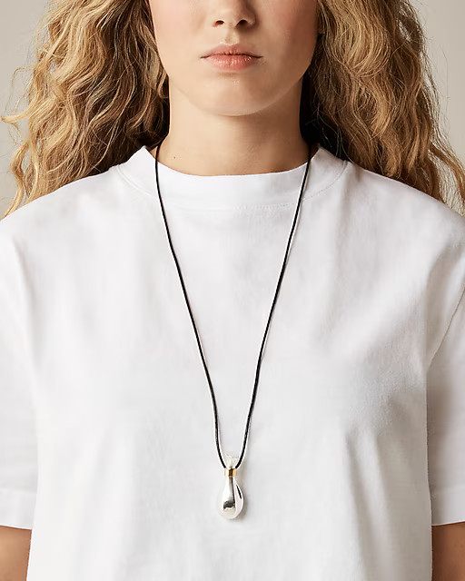 Metallic pendant necklace with leather cord | J. Crew US