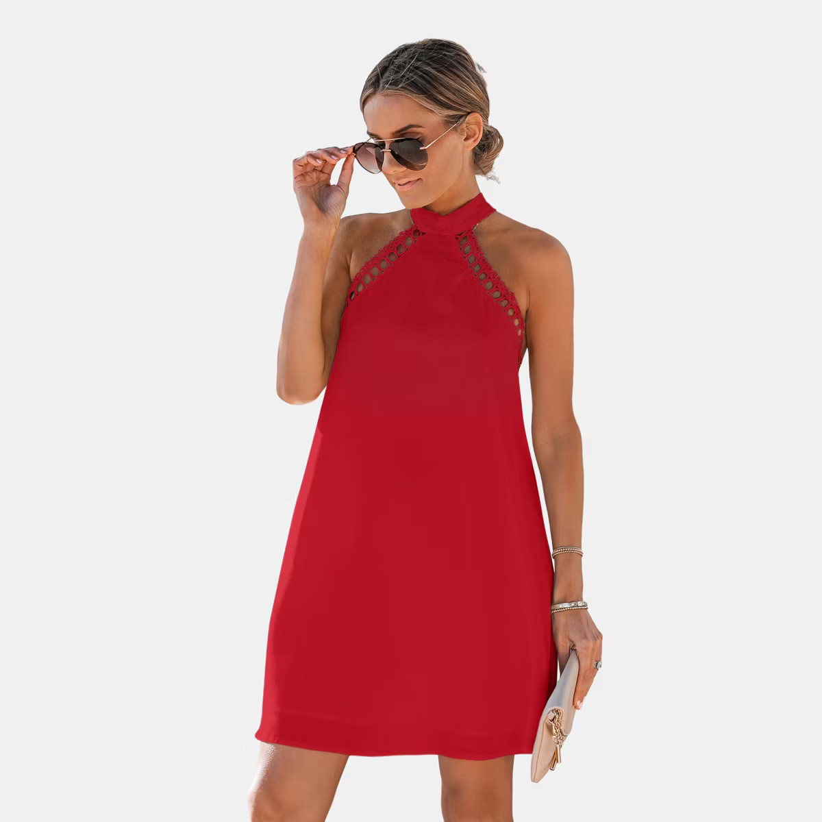 Women's Elegant Halter Neck Crochet Trim Dress - Cupshe | Target