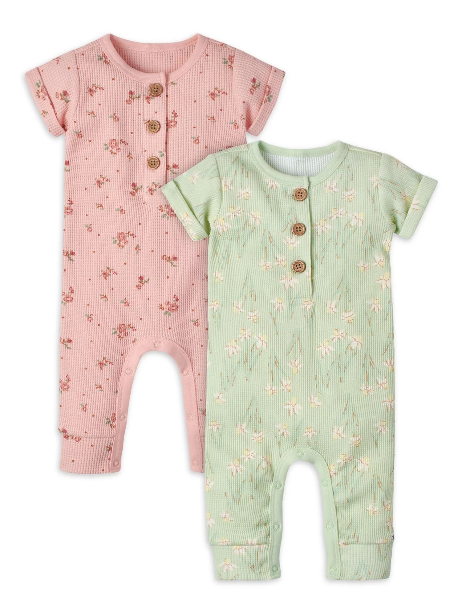 Modern Moments by Gerber Baby Girl Waffle Romper, 2-Pack, Sizes 0/3 -24 Months | Walmart (US)