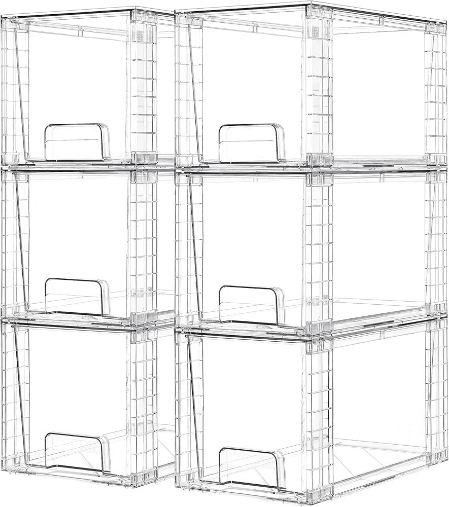 Vtopmart 6 Pack Large Stackable Storage Drawers,Easily Assemble Acrylic Bathroom Closet Undersink... | Amazon (US)