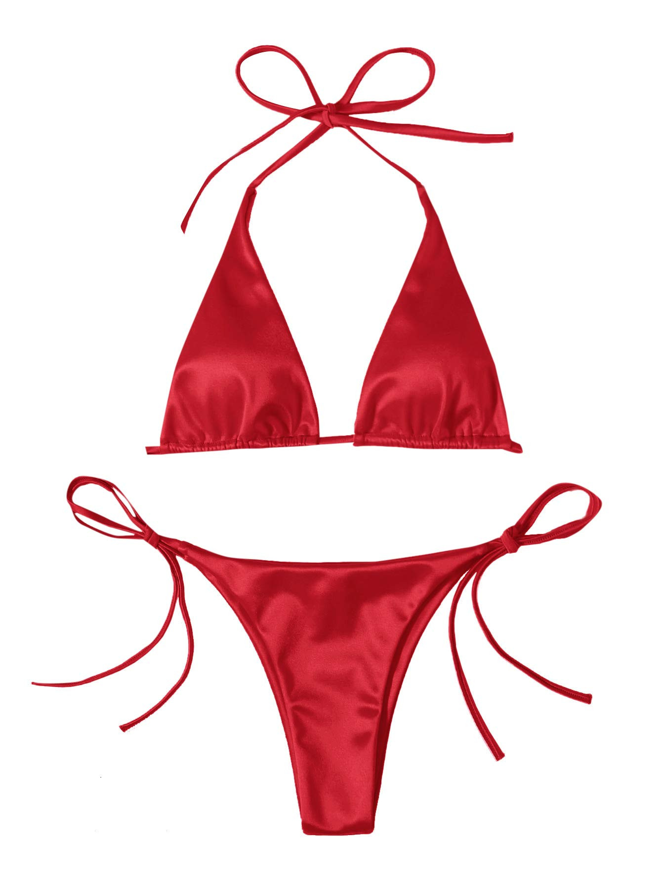 SOLY HUX Women's Metallic Halter Top Two Piece Swimsuit Tie Side Triangle Bikini | Amazon (US)