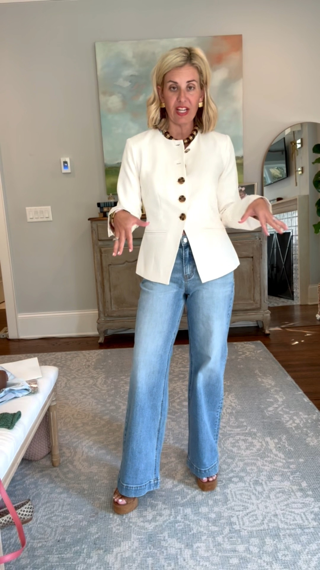 Fabulous blazer paired with jeans and a heel! ￼
Sizing:
Blazer - small
Jeans - 26
Heels - 8 tts 

Codes:
Avara - mixandmatch15
Allie + Bess - Catherine20

#LTKOver40 #LTKSeasonal #LTKdayinmylife