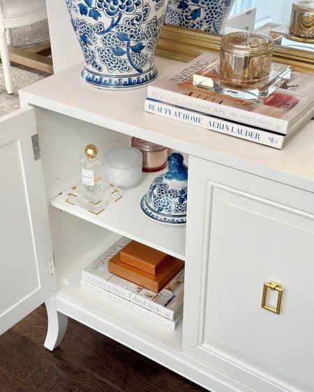 New white and gold console cabinet 💗 entryway decor, entry styling, entry cabinet, accent cabinet, storage, spring decor ginger jar blue and white decor 

#LTKunder50 #LTKhome #LTKsalealert
