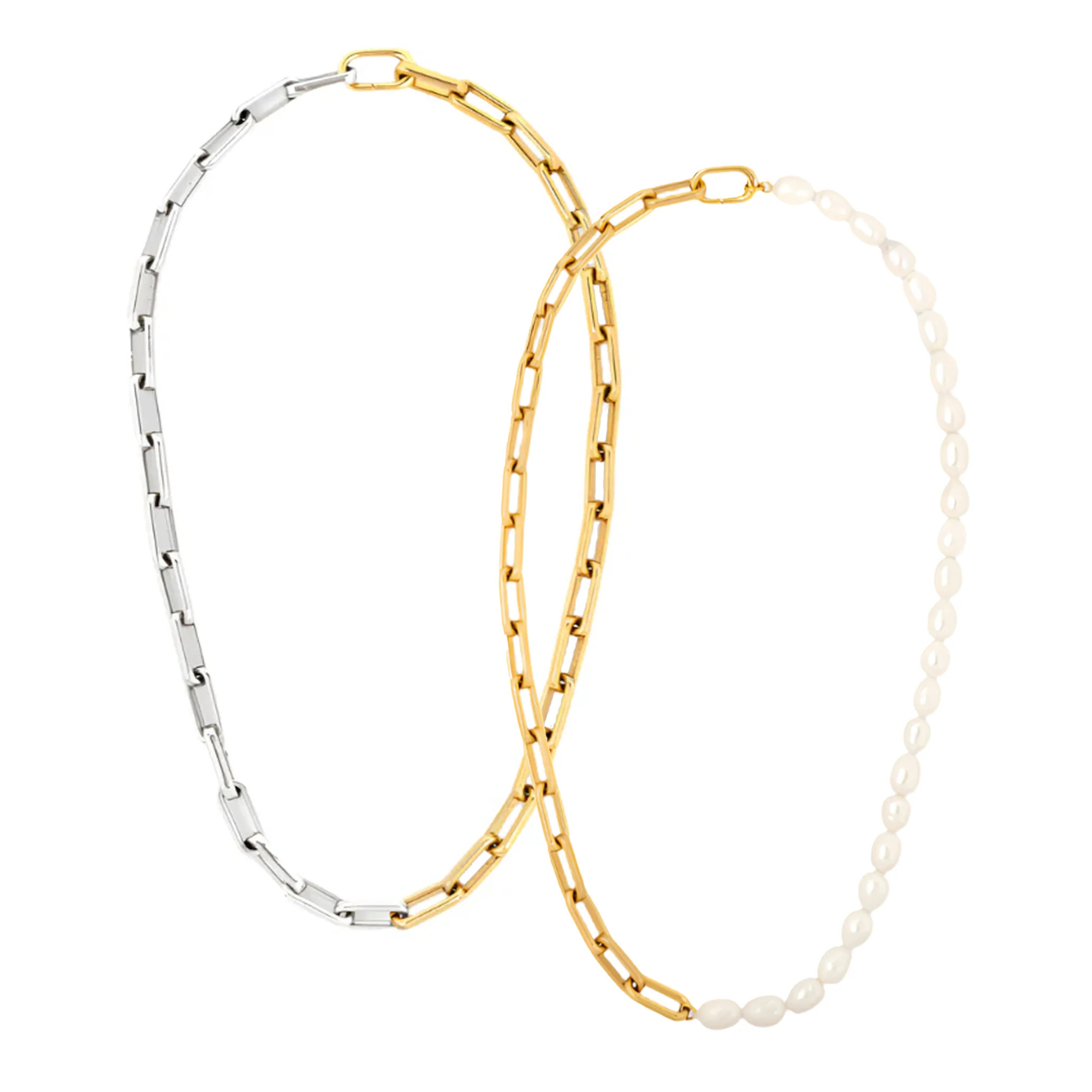 The half pearl and mixed metal mega necklace set | FRKL