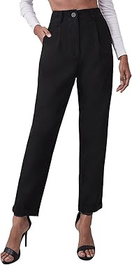 Milumia Women's High Waisted Pleated Pants Work Office Solid Pants with Pocket | Amazon (US)