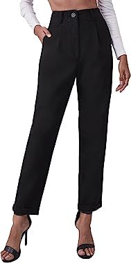 Milumia Women's High Waisted Pleated Pants Work Office Solid Pants with Pocket | Amazon (US)