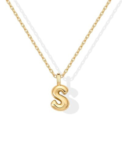 PAVOI 14K Yellow Gold Plated Dainty Chunky Bubble Initial Letter Pendant Necklace for Women - Alphabet Letter S Necklace | Amazon (US)