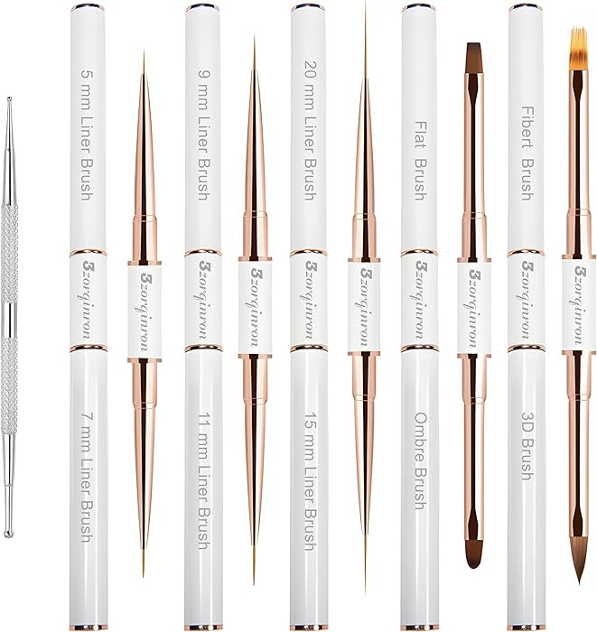 Nail Art Bushes Set, Professional 5Pcs Double-Ended Nail Brush Kit for Details, Long Lines, Ombre... | Amazon (US)