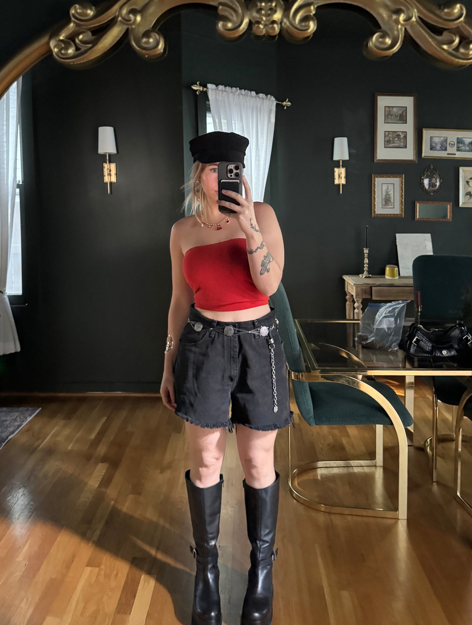 Black + red alt outfit 

#fallfashion #falllayering #oversizedshorts #tallboots 
#platformboota #indieoutfits #whimsygoth #bakerboyhat

#LTKPetite #LTKFindsUnder100 #LTKStyleTip