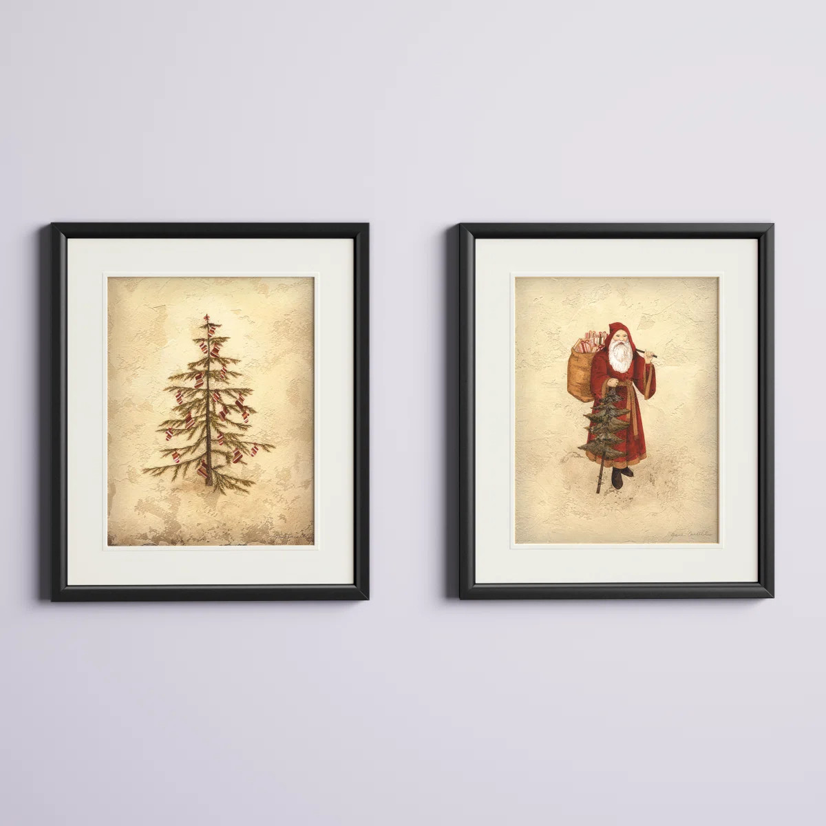 'Santa and Tree' 2 Piece Framed Acrylic Painting Print Set | Wayfair North America