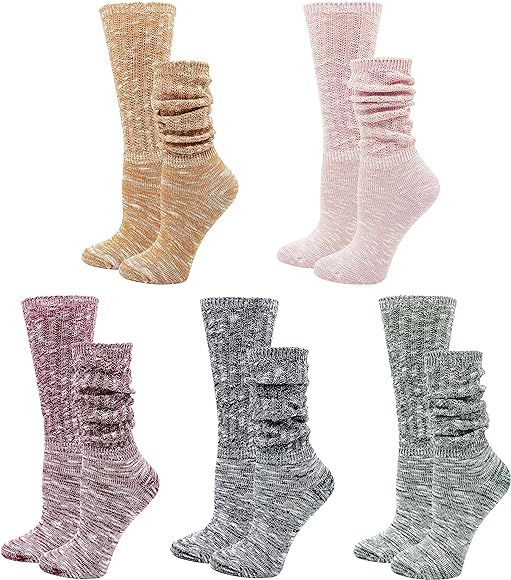 Bienvenu 5 Pairs Womens Teen Girls All Season Lightweight Cable Knit Cotton Socks Candy Color Slo... | Amazon (US)