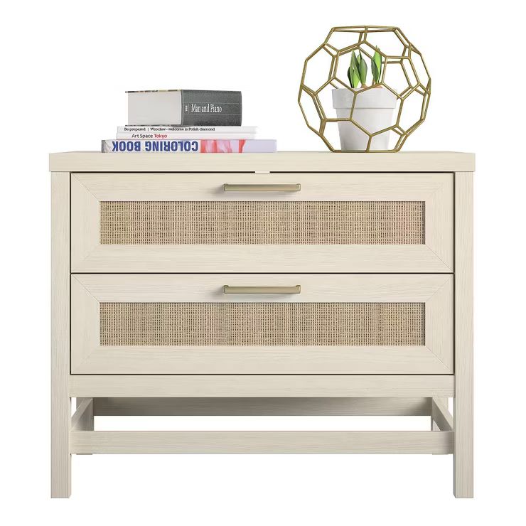 Latta 2 Drawer Nightstand with Faux Rattan Ivory Oak - Room & Joy | Target