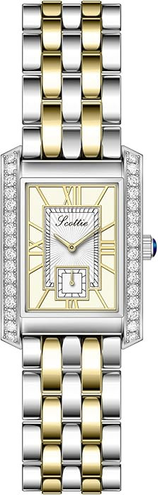 LOREO Women’s Luxury Rectangular Watch Elegant Two-Tone Gold and Silver Diamond Quartz Stainles... | Amazon (US)