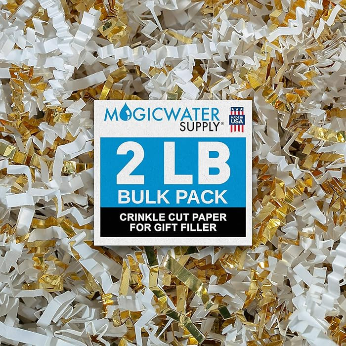 MagicWater Crinkle Cut Paper for Gift Baskets - 2LB - White & Gold - Perfect for Shredded Paper F... | Amazon (US)