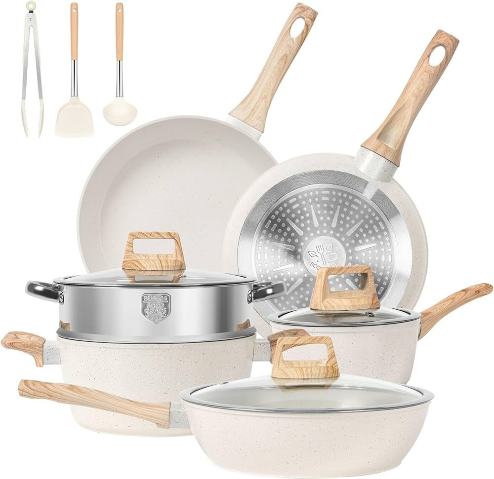 Amazon.com: Pots and Pans Set Non Stick, 12 Pcs Kitchen Cookware Sets Induction Cookware Granite ... | Amazon (US)