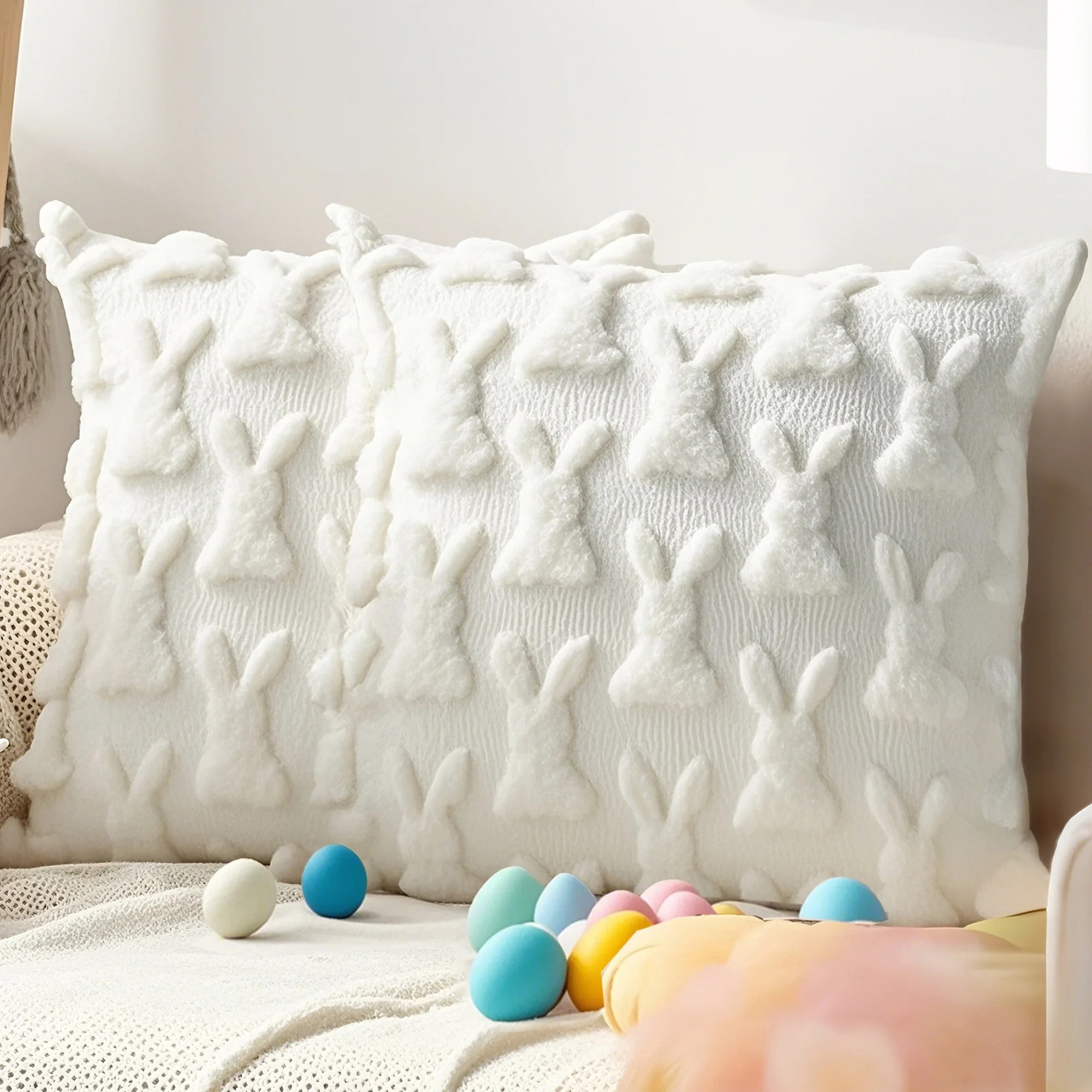 Sanmadrola Easter Pillow Covers 18 x 18 Inch Pack of 2 Luxury Soft Bunny Rabbit Pattern Decorativ... | Walmart (US)