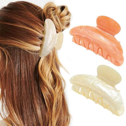 CAKURE Acrylic Claw Clips Pink Hair Clips Cute Hair Claw Barrettes Medium Nonslip Hair Claw Hair Accessories for Women and Girls (Pack of 2) (c-orange&beige) | Amazon (US)