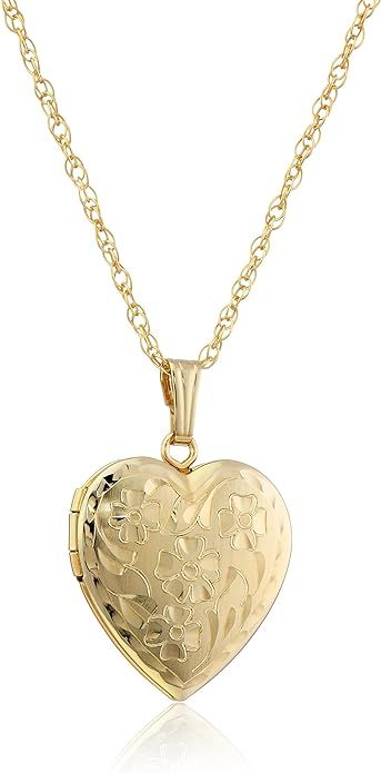 Amazon Essentials 14k Engraved Flowers Heart Locket Necklace, 18" (previously Amazon Collection) | Amazon (US)