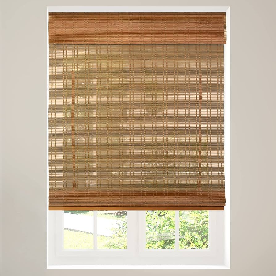 CALYX INTERIORS Cordless Bamboo Roman Shade Blind, Light Filtering, 22.5" W x 48" H, Ceylon Light... | Amazon (US)
