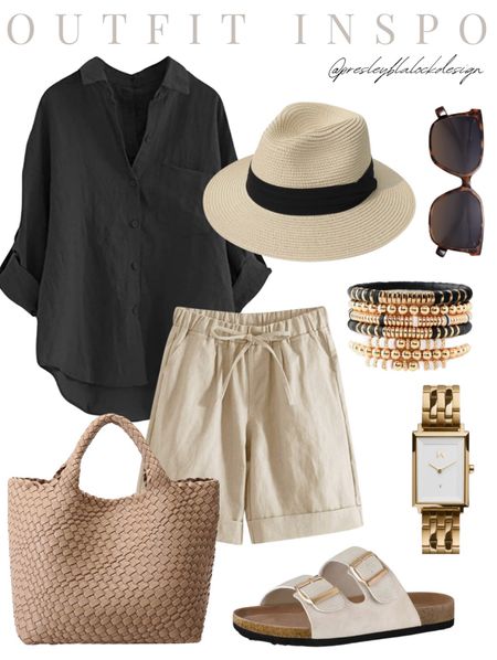 Outfit Inspo / Amazon Outfit / Amazon Fashion / Linen Blouse / Linen Shorts / Bracelet Stack / Woven Handbag / Leather Tote Bag / Summer Sandals / Summer Outfit / Summer Fashion / Sale Alert / Beach Hat / Casual Outfit 

#LTKworkwear #LTKmidsize #LTKsalealert