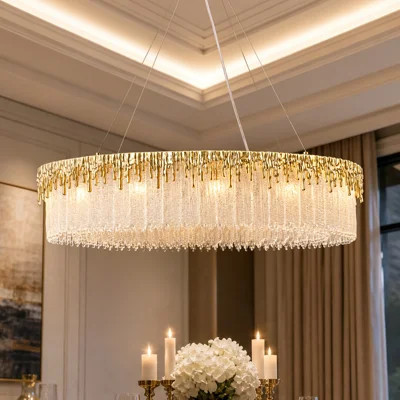 31.5" 12-Lights Round Glass Gold Chandelier(Bulbs Included) | Wayfair North America