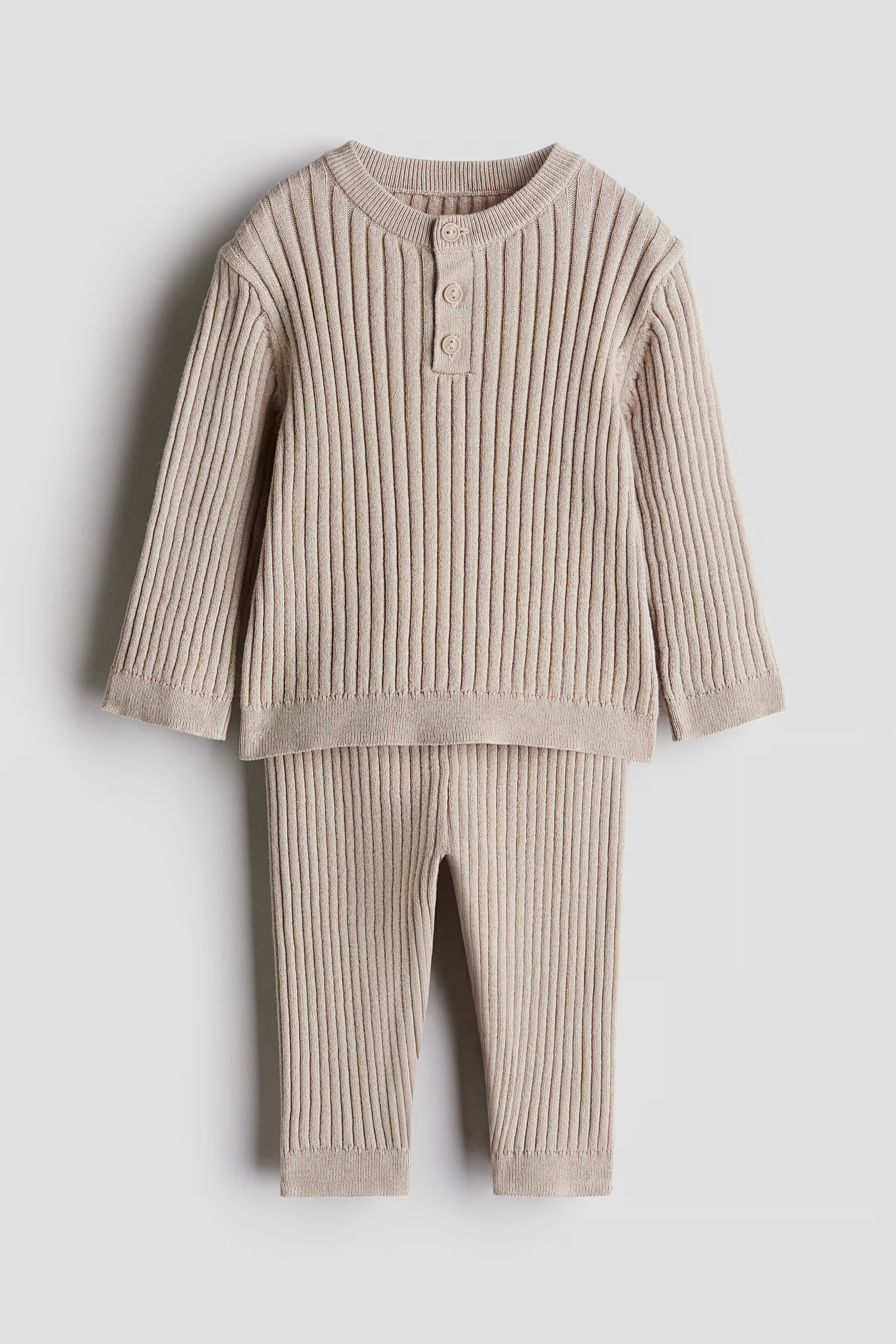 Ensemble 2 pièces en maille de coton côtelée - Grège - ENFANT | H&M FR | H&M (FR, IT, ES, PT, BE)