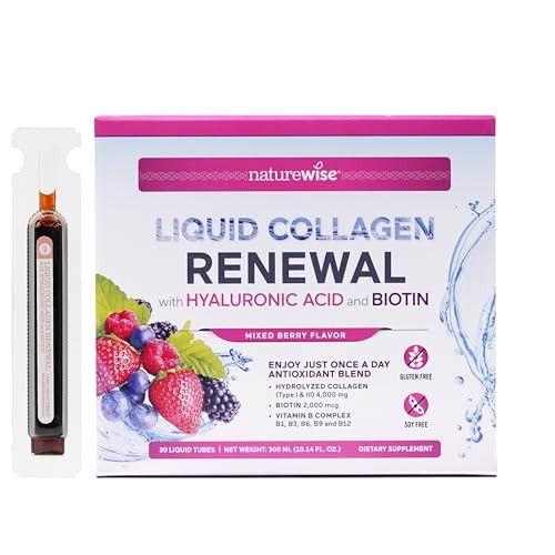 NatureWise Hydrolyzed Liquid Collagen for Women & Men 4000mg - High Absorption, Type 1 & 3 Peptides with Biotin + Vitamin C + Vitamin B Complex & Hyaluronic Acid -Mixed Berry - 30 Tubes[30 Day Supply] | Amazon (US)