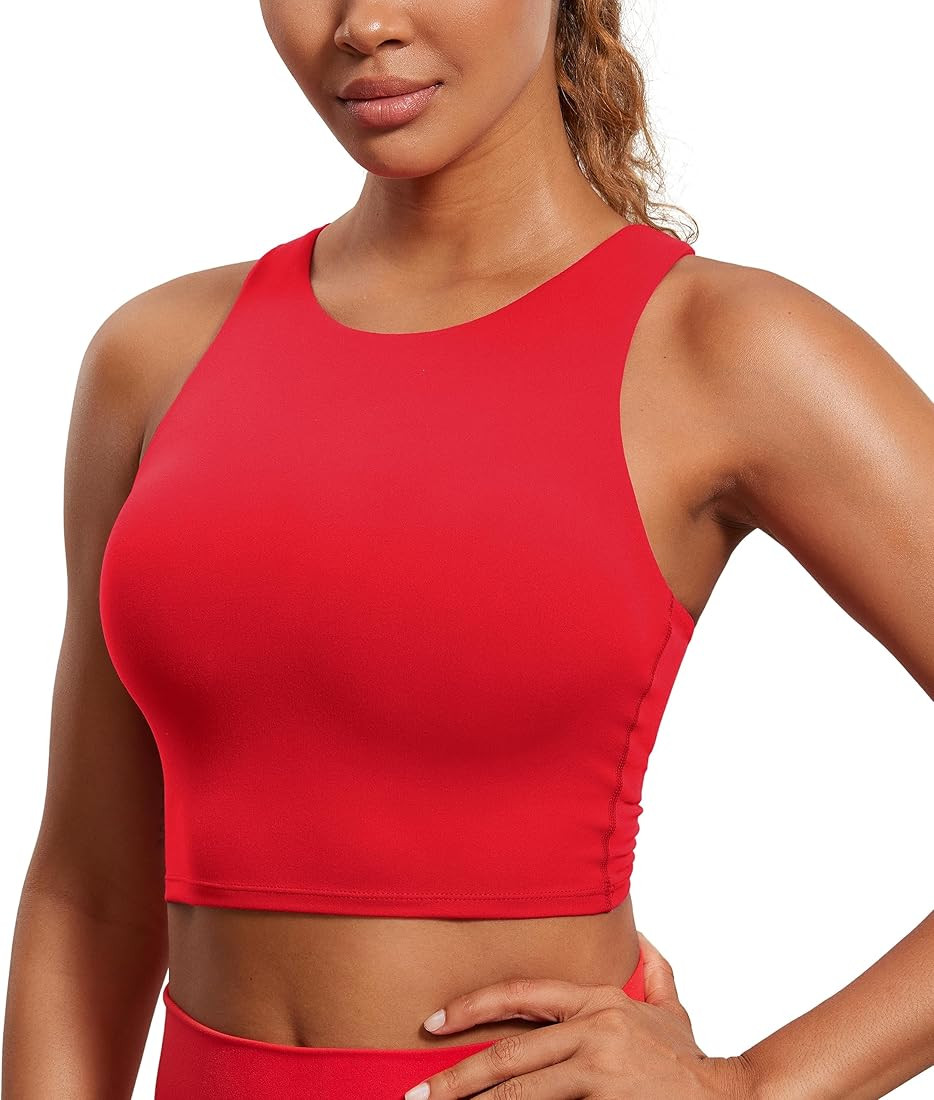 CRZ YOGA Womens Butterluxe Racerback High Neck Longline Sports Bra - Padded Workout Crop Tank Top... | Amazon (US)