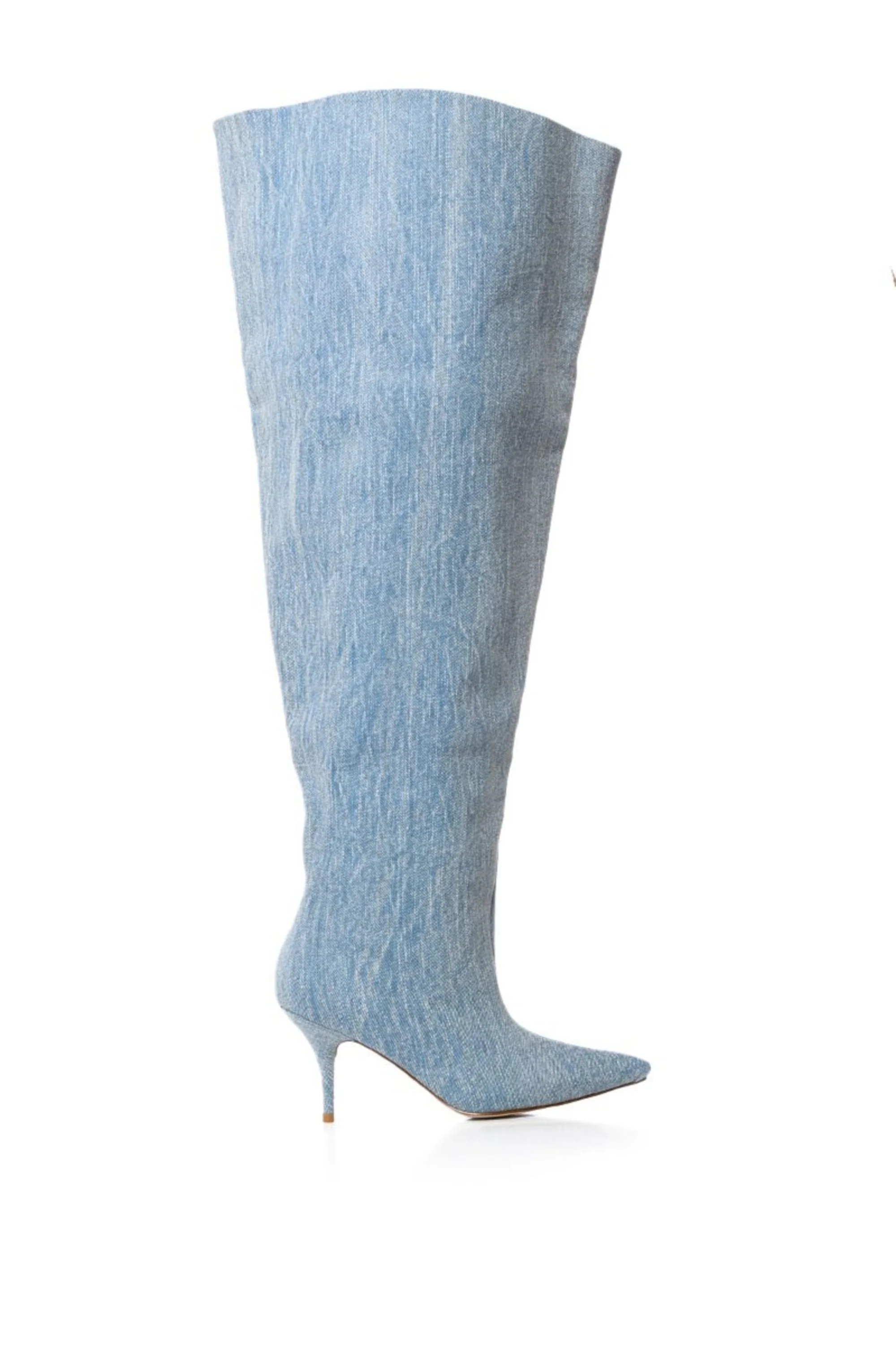 AMBY-DENIM THIGH HIGH STILETTO BOOT | Azalea Wang