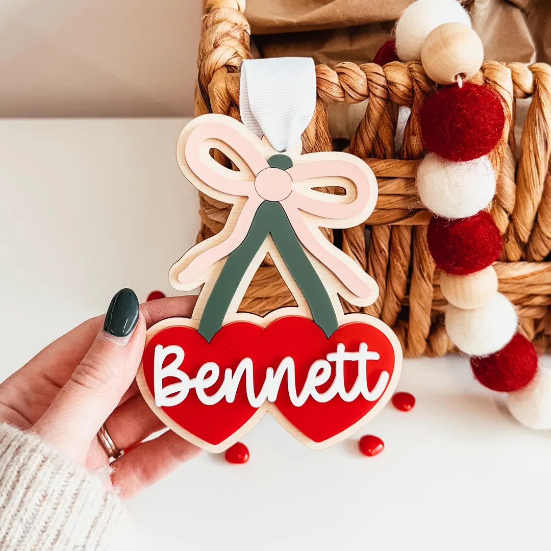 Valentine's Day Cherry Heart Tag, Personalized Valentine's Day Name Tag, Valentine's Basket Tag, ... | Etsy (US)