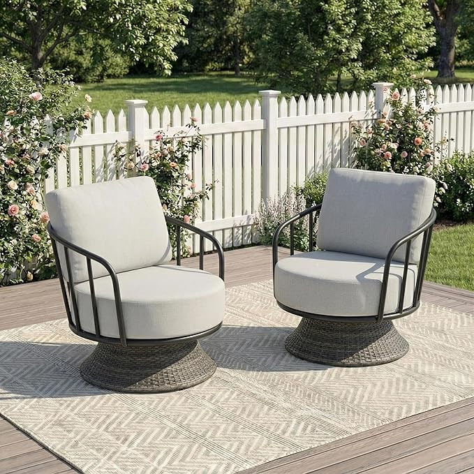 KISLOT 2 PCS Patio Furniture Set,Outdoor Swivel Chairs Set of 2,Wicker Patio Bistro Set with Over... | Amazon (US)