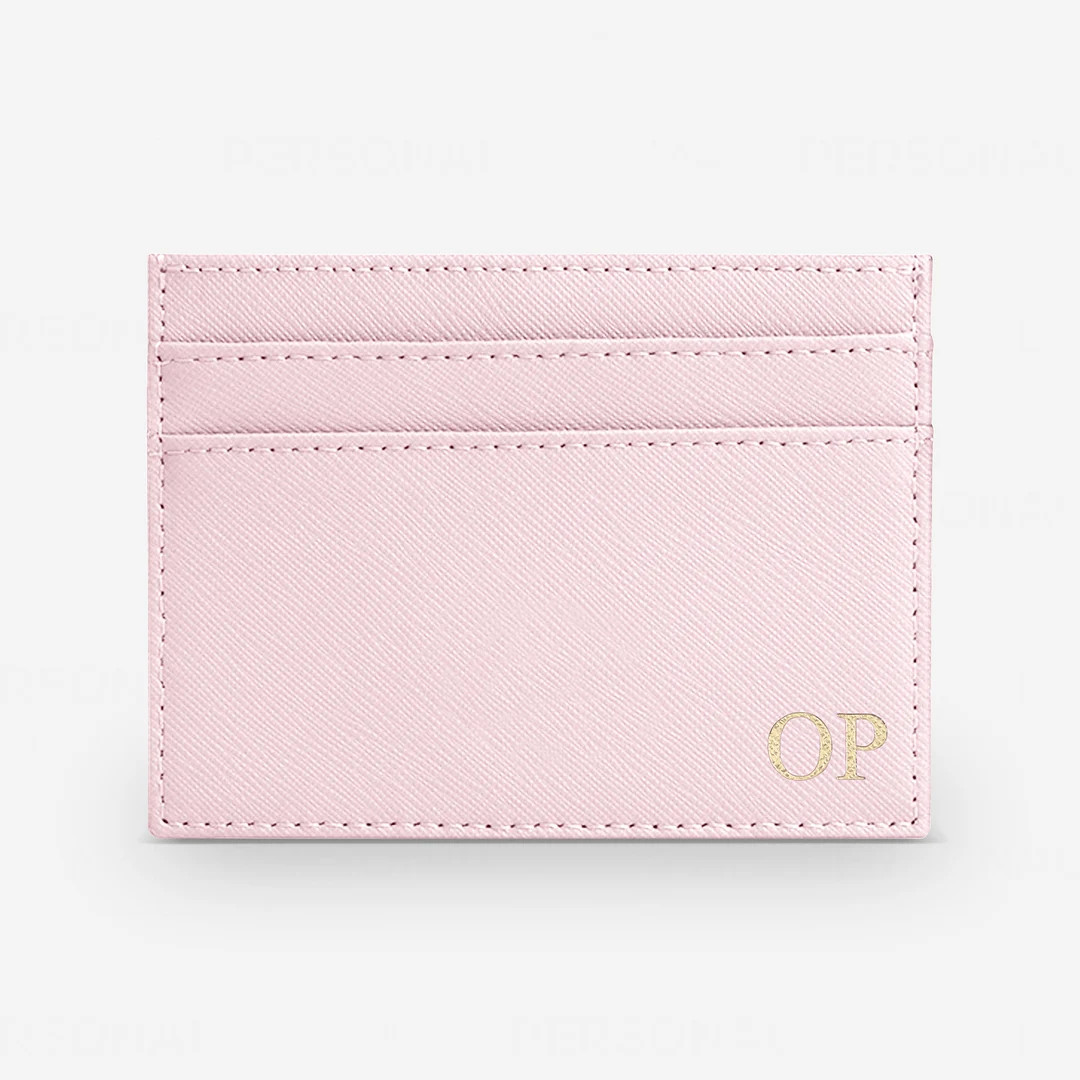 Personalised Card Holder, Pink Saffiano Leather, Monogrammed Leather Credit Card Wallet, Personal... | Etsy (US)