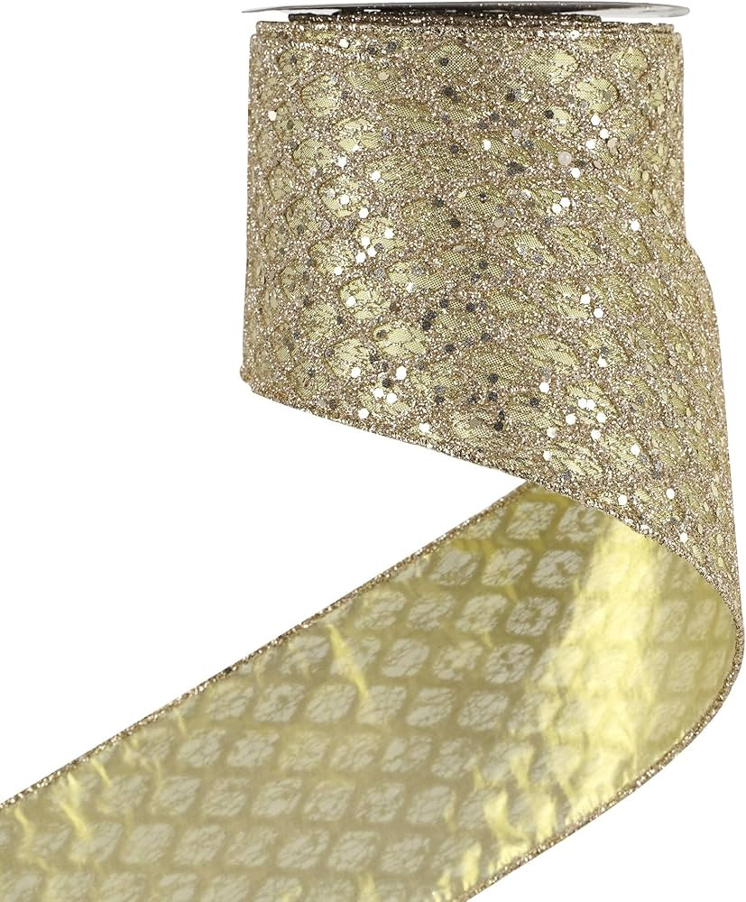 HUIHUANG Champagne Gold Christmas Ribbon 4 inch Glitter Wired Ribbon Diamond Mesh Wire Ribbon for... | Amazon (US)